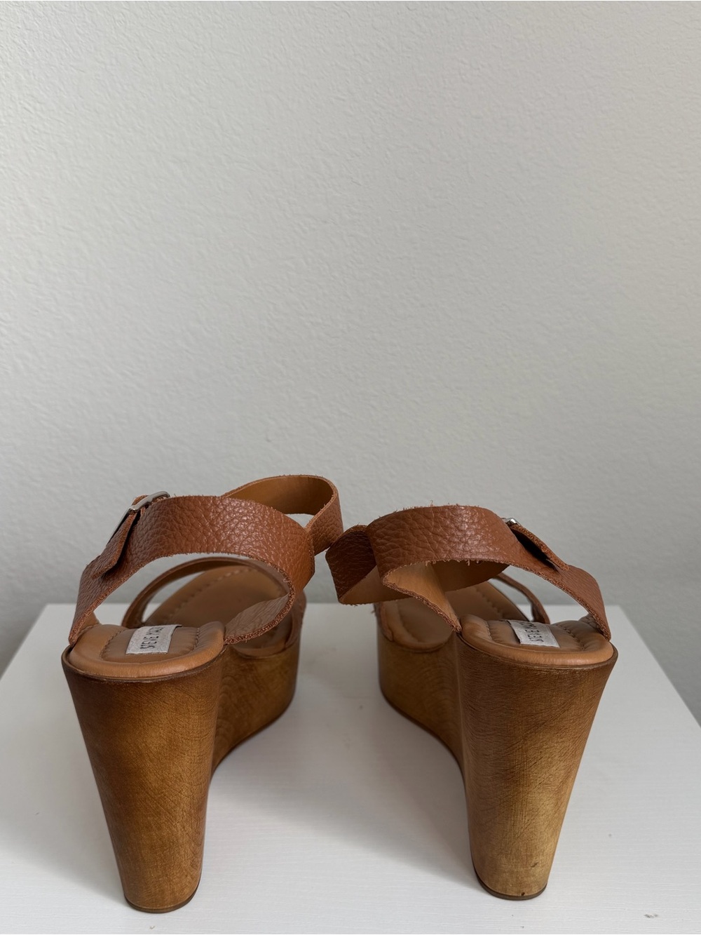 Steve Madden Tan Leather Platform Wedge Sandals - Picture 4 of 6